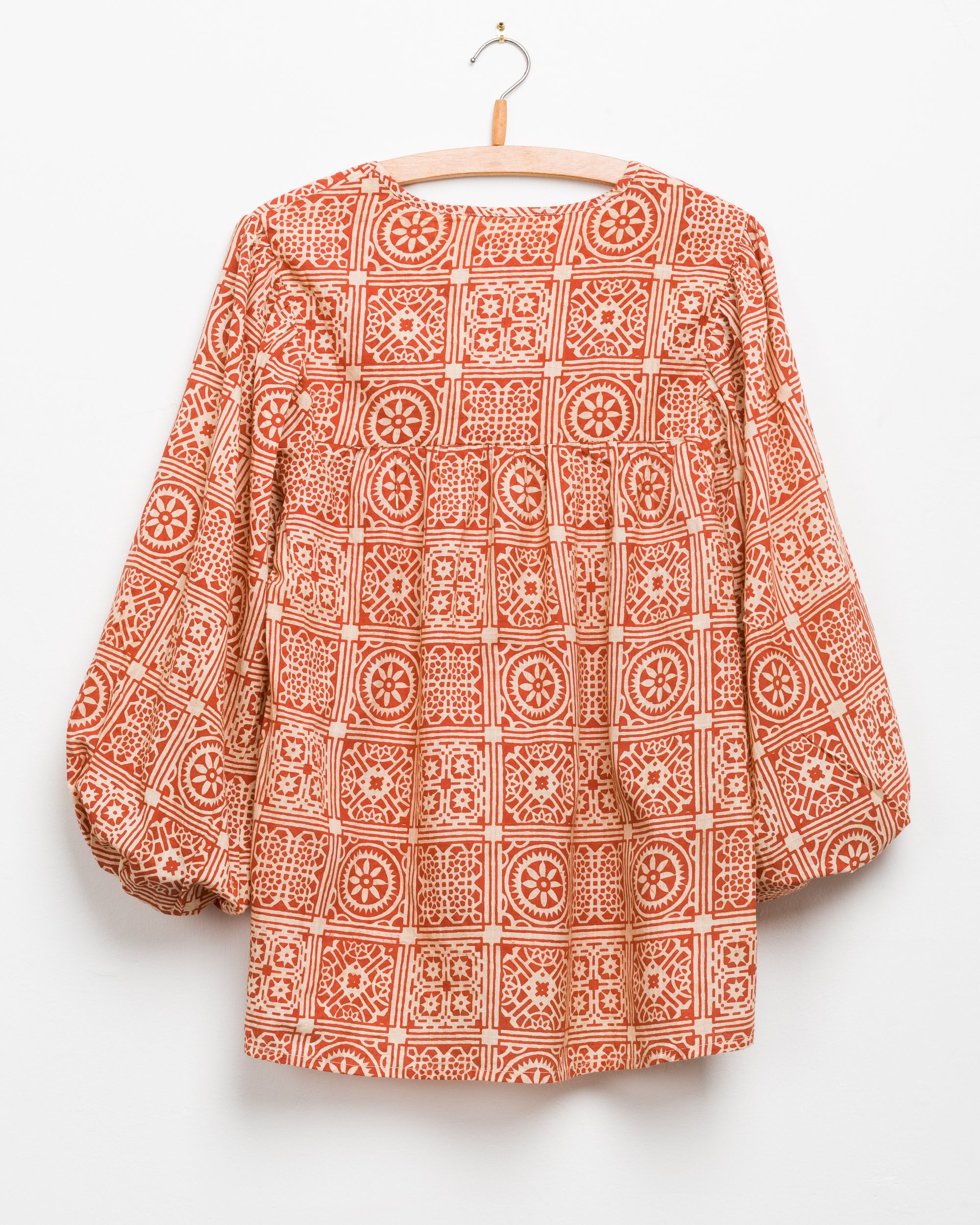 Madhuri L/S Peasant Top in Red Tiles