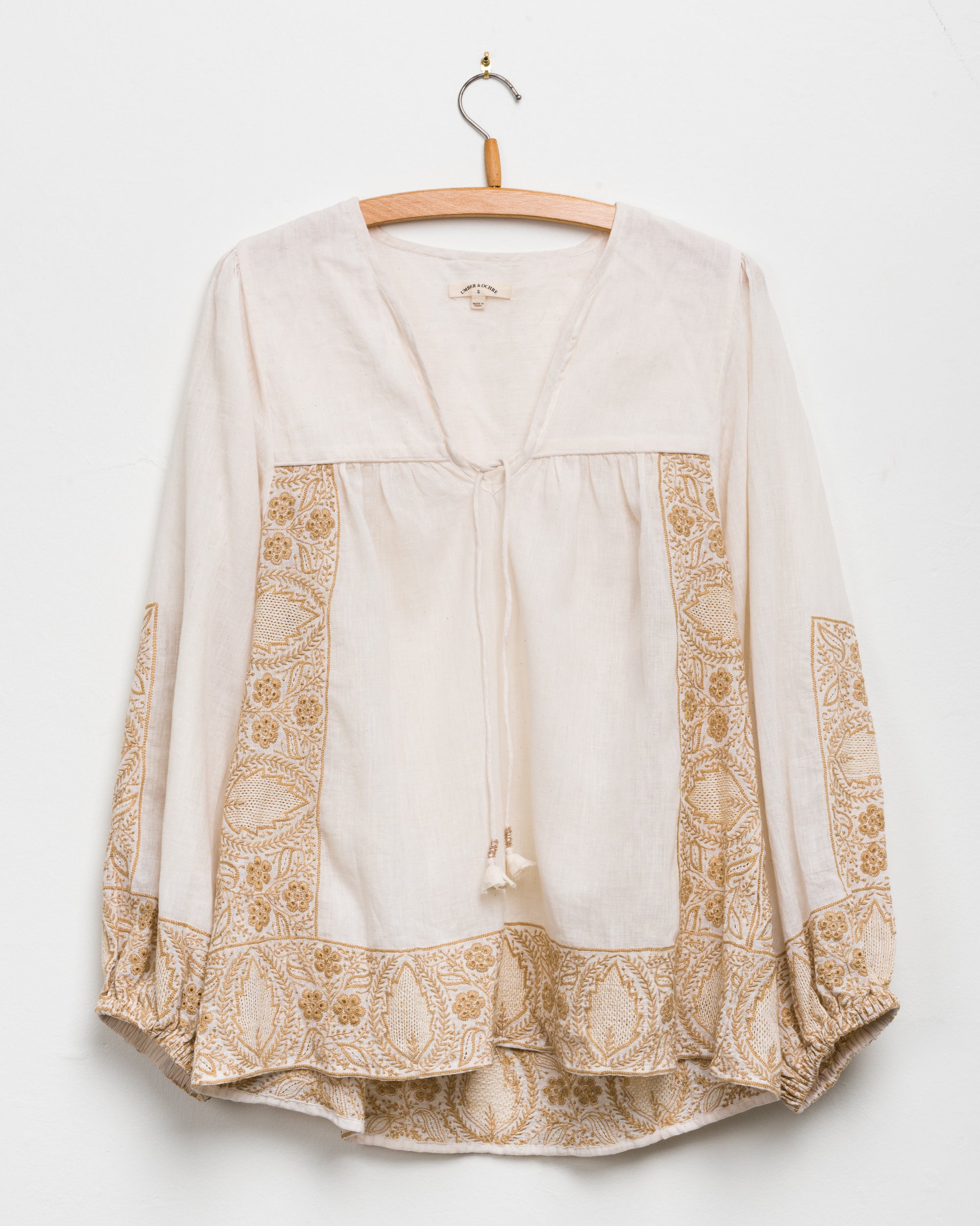 Madhuri L/S Border Embroidered Peasant Top