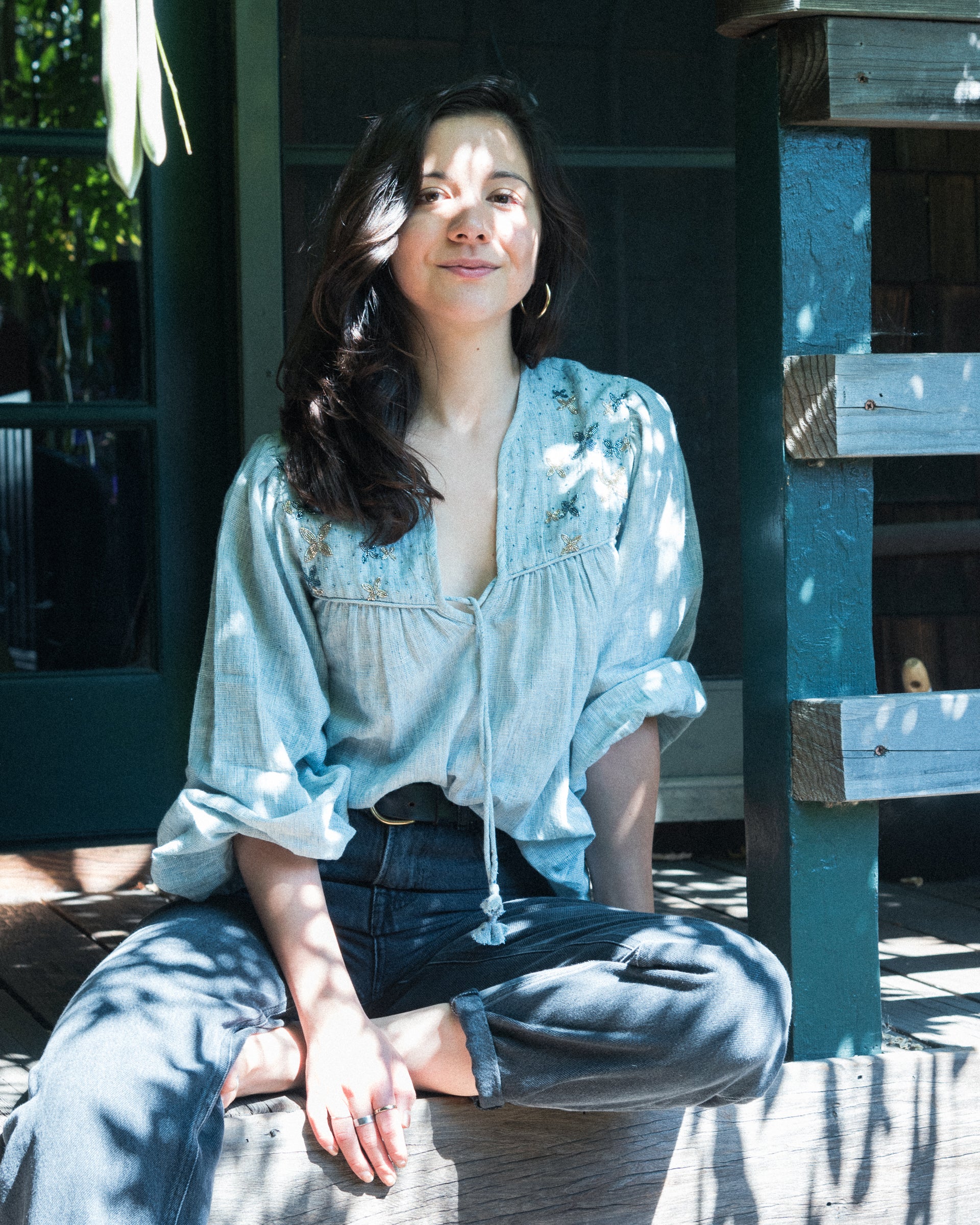Madhuri L/S Peasant Top in Lt Indigo Gauze